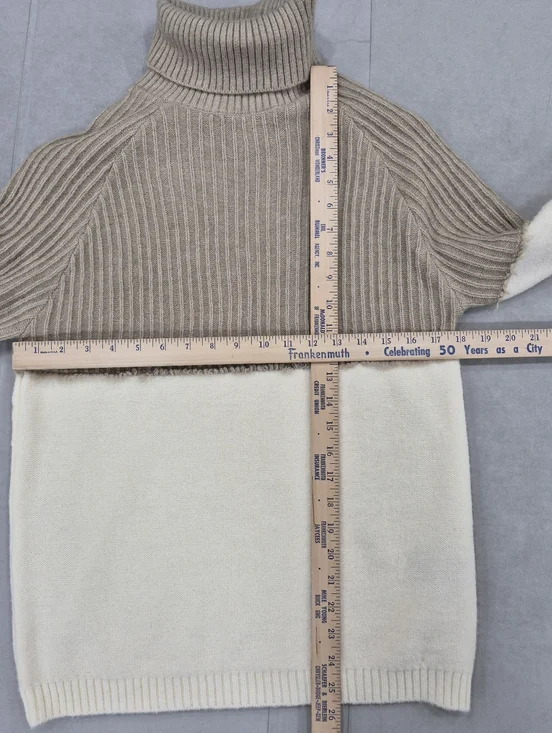 Charlie Paige turtleneck sweater women's small cream beige colorblock fringe - Picture 3 of 12